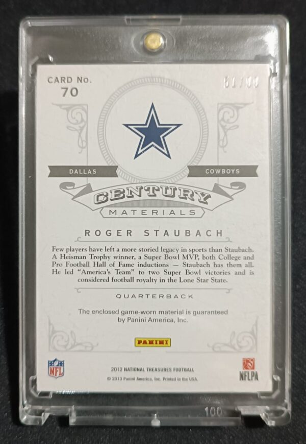 2012 Panini National Trasures Century Materials Roger Staubach - Image 2