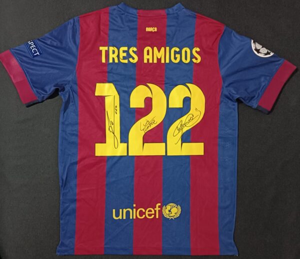 Messi-Neymar-Suárez:  "Los Tres Amigos" Jersey autografiado FC Barcelona